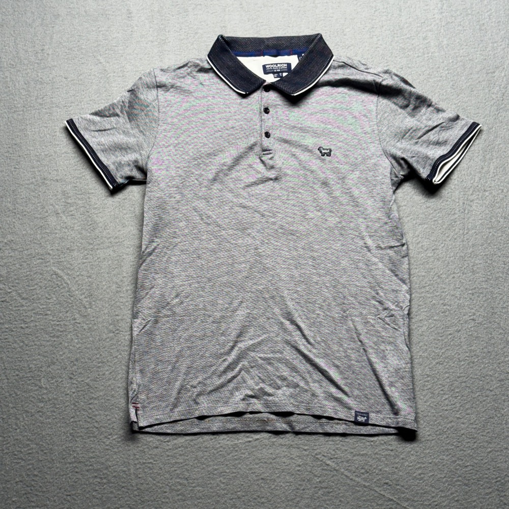 Woolrich John Rich & Bros Mens XS Grey Cotton Pique Polo Shirt Logo Patch
